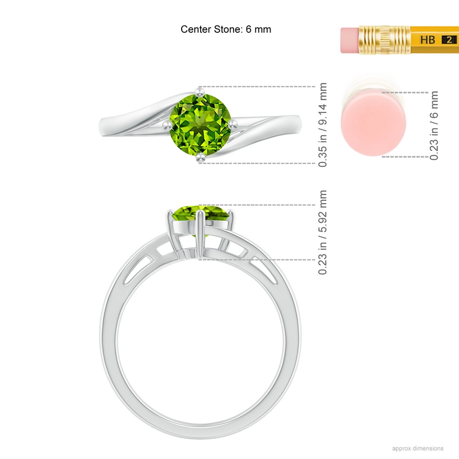 6mm AAAA Classic Round Peridot Solitaire Bypass Ring in White Gold ruler