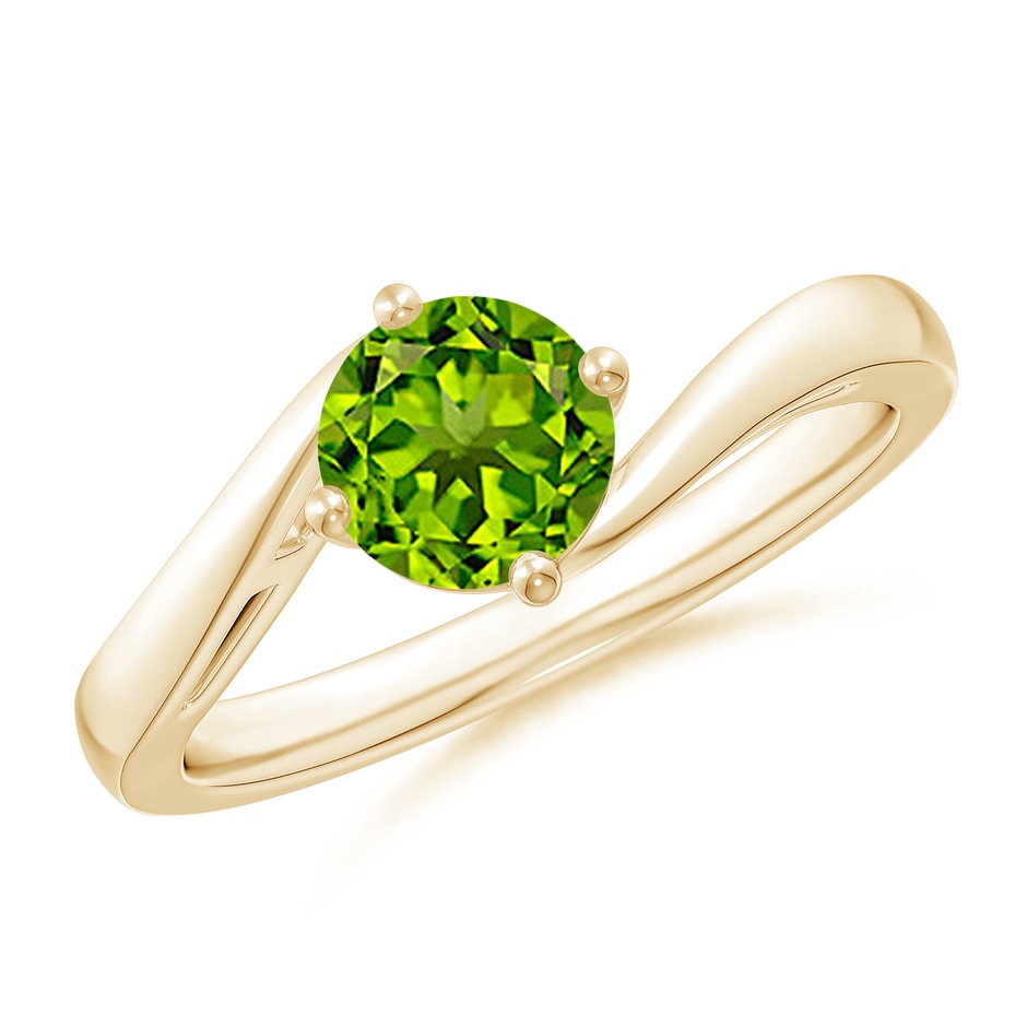 6mm AAAA Classic Round Peridot Solitaire Bypass Ring in Yellow Gold 