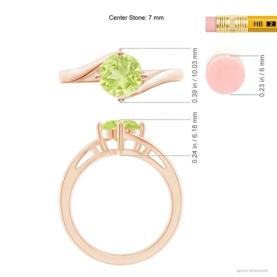 7mm A Classic Round Peridot Solitaire Bypass Ring in Rose Gold ruler