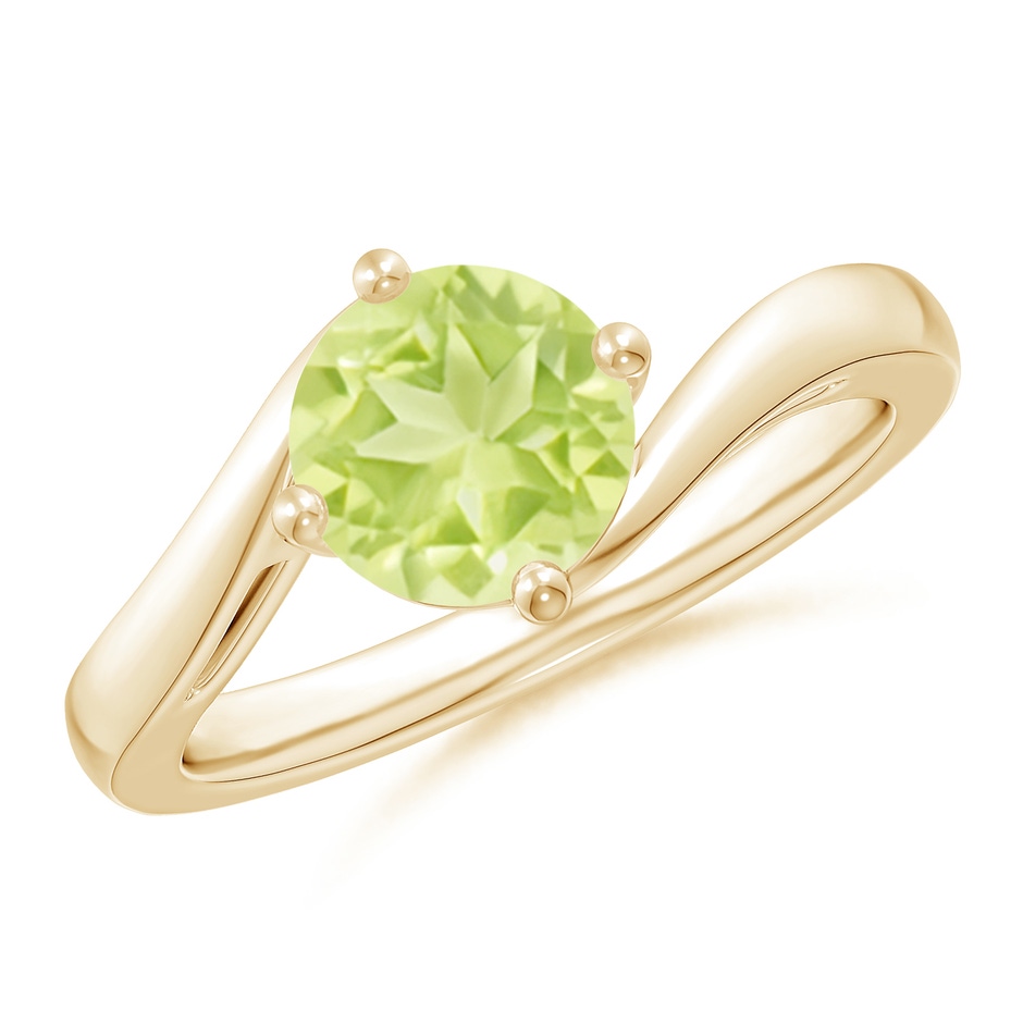 7mm A Classic Round Peridot Solitaire Bypass Ring in Yellow Gold 