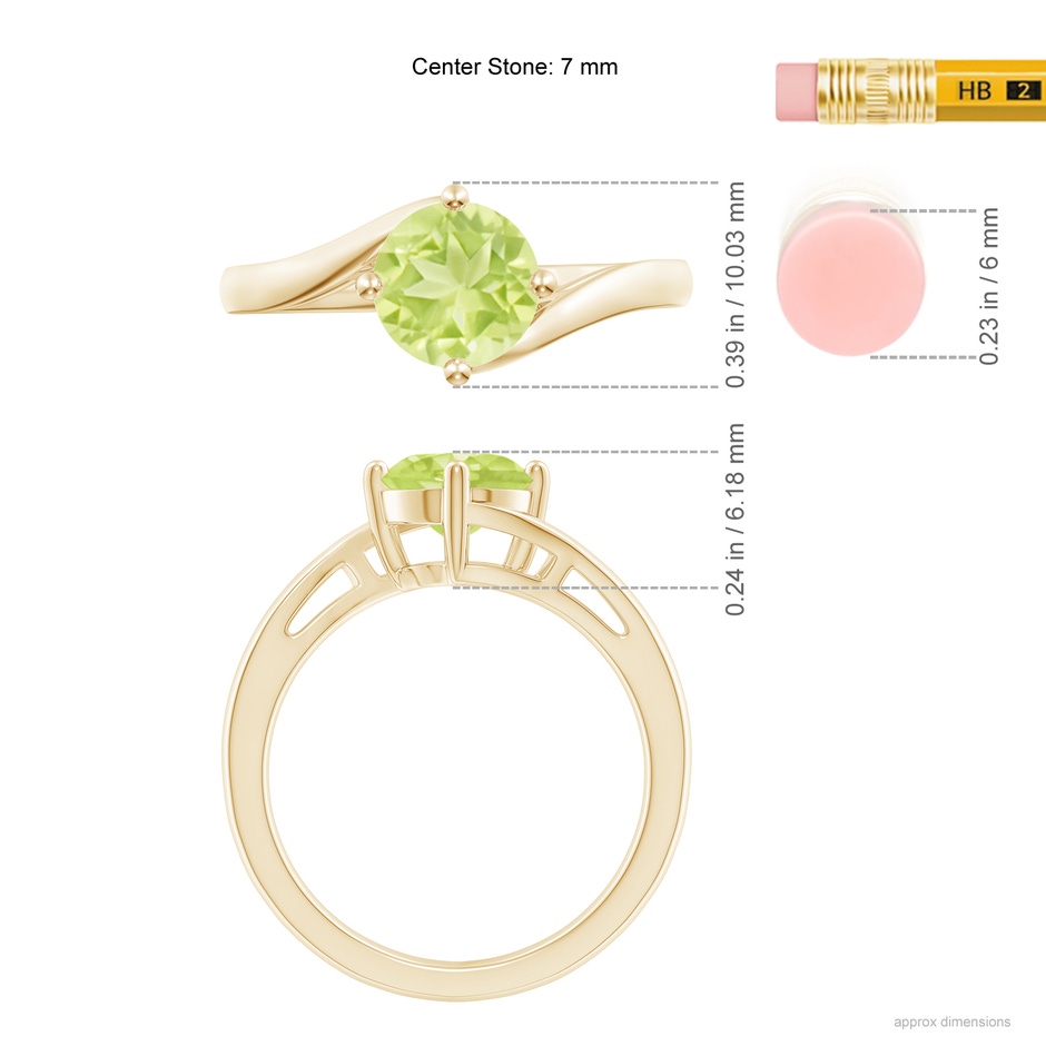 7mm A Classic Round Peridot Solitaire Bypass Ring in Yellow Gold ruler