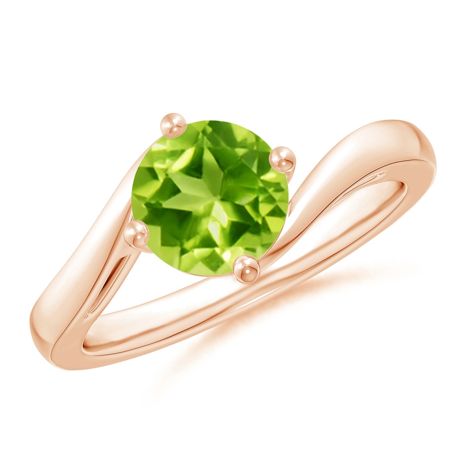 7mm AAA Classic Round Peridot Solitaire Bypass Ring in Rose Gold 