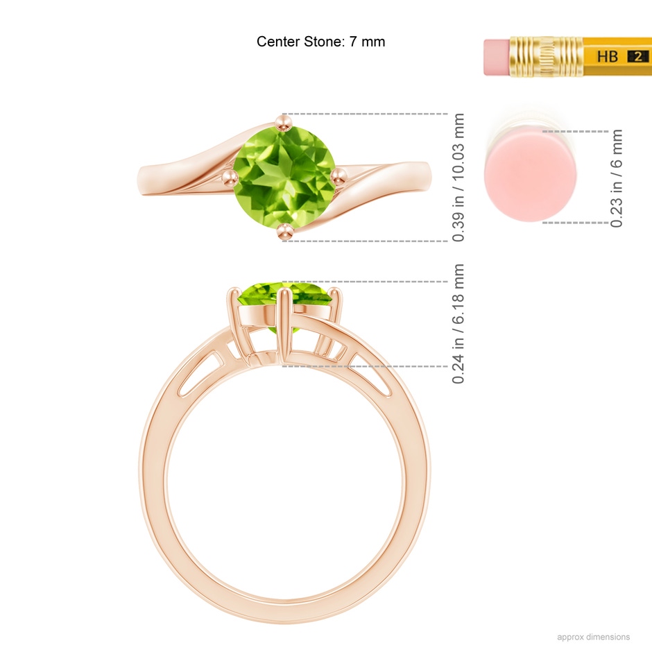 7mm AAA Classic Round Peridot Solitaire Bypass Ring in Rose Gold ruler