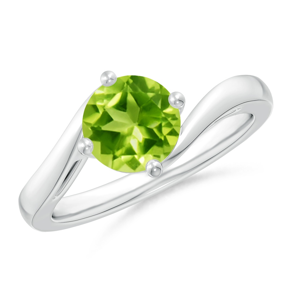 7mm AAA Classic Round Peridot Solitaire Bypass Ring in White Gold 