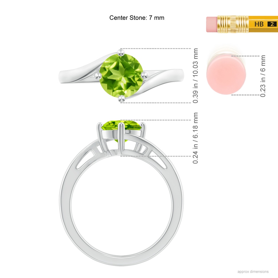 7mm AAA Classic Round Peridot Solitaire Bypass Ring in White Gold ruler