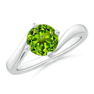 7mm AAAA Classic Round Peridot Solitaire Bypass Ring in P950 Platinum