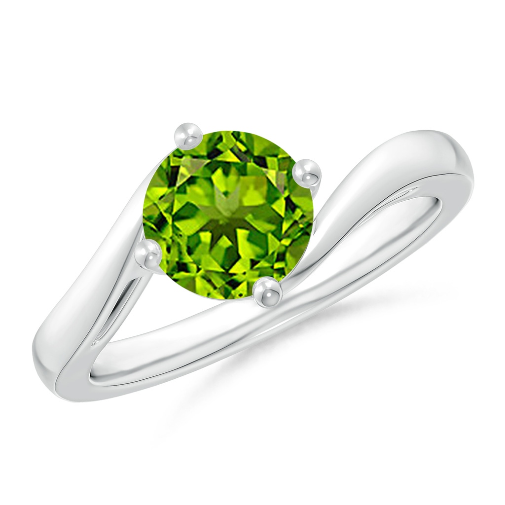 7mm AAAA Classic Round Peridot Solitaire Bypass Ring in White Gold