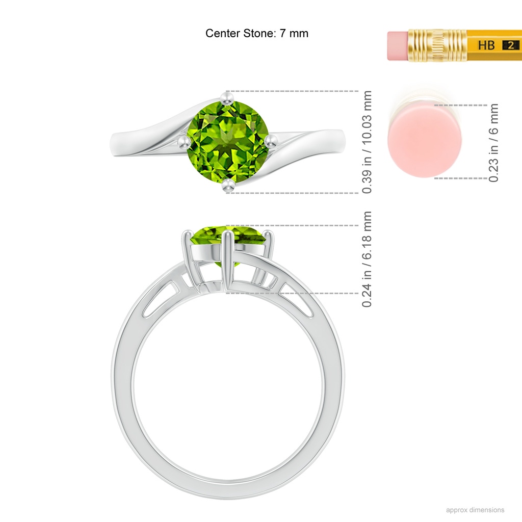 7mm AAAA Classic Round Peridot Solitaire Bypass Ring in White Gold Ruler