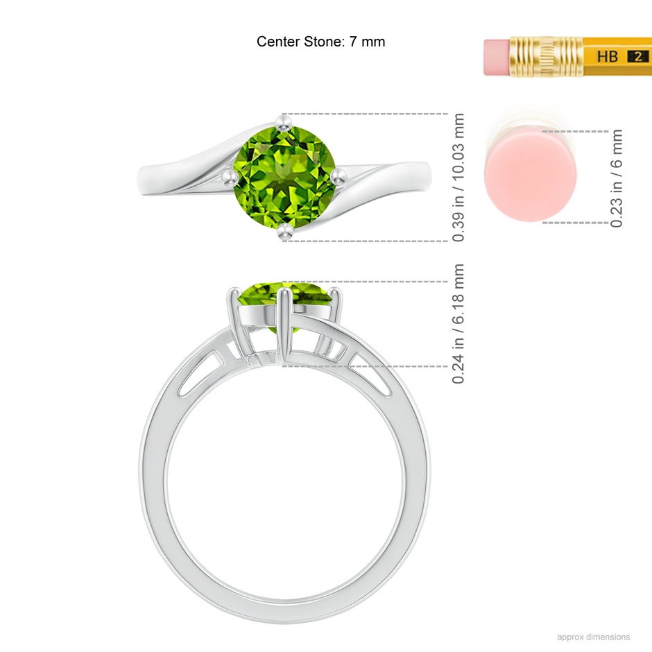 7mm AAAA Classic Round Peridot Solitaire Bypass Ring in White Gold ruler
