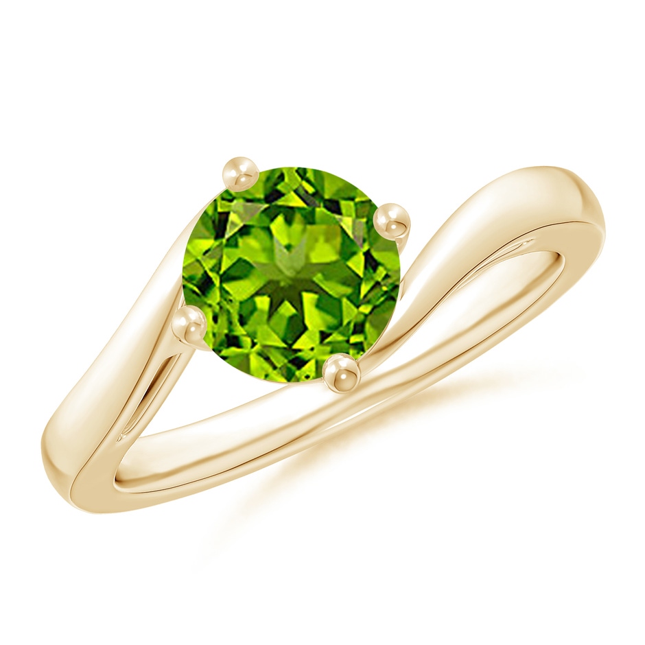 7mm AAAA Classic Round Peridot Solitaire Bypass Ring in Yellow Gold 