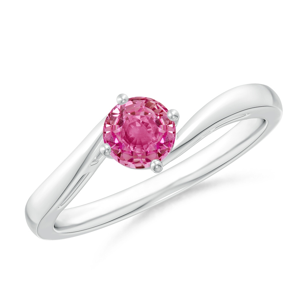 5mm AAA Classic Round Pink Sapphire Solitaire Bypass Ring in White Gold