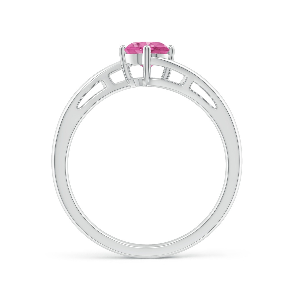 5mm AAA Classic Round Pink Sapphire Solitaire Bypass Ring in White Gold Side-1