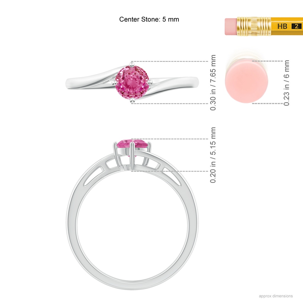 5mm AAA Classic Round Pink Sapphire Solitaire Bypass Ring in White Gold Ruler