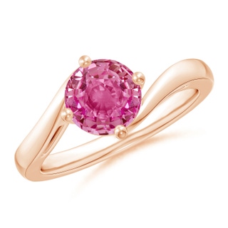 7mm AAA Classic Round Pink Sapphire Solitaire Bypass Ring in Rose Gold