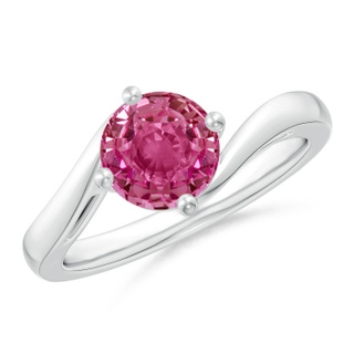 7mm AAAA Classic Round Pink Sapphire Solitaire Bypass Ring in P950 Platinum