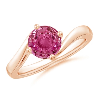 7mm AAAA Classic Round Pink Sapphire Solitaire Bypass Ring in Rose Gold