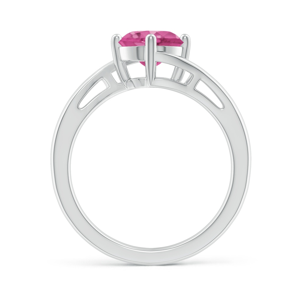 7mm AAAA Classic Round Pink Sapphire Solitaire Bypass Ring in White Gold Side-1