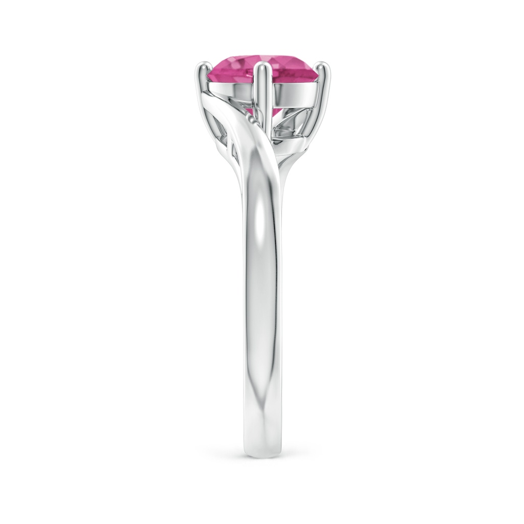 7mm AAAA Classic Round Pink Sapphire Solitaire Bypass Ring in White Gold Side-2