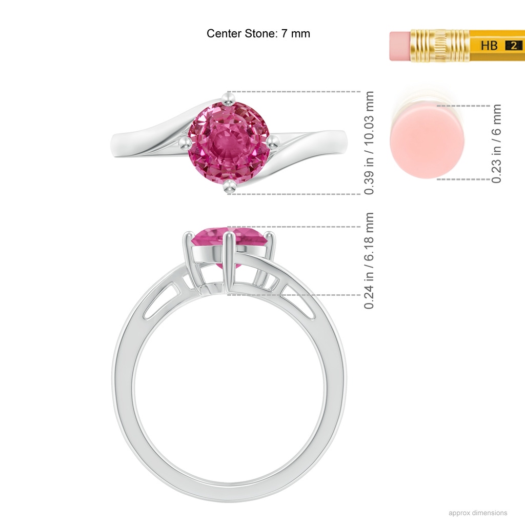 7mm AAAA Classic Round Pink Sapphire Solitaire Bypass Ring in White Gold Ruler