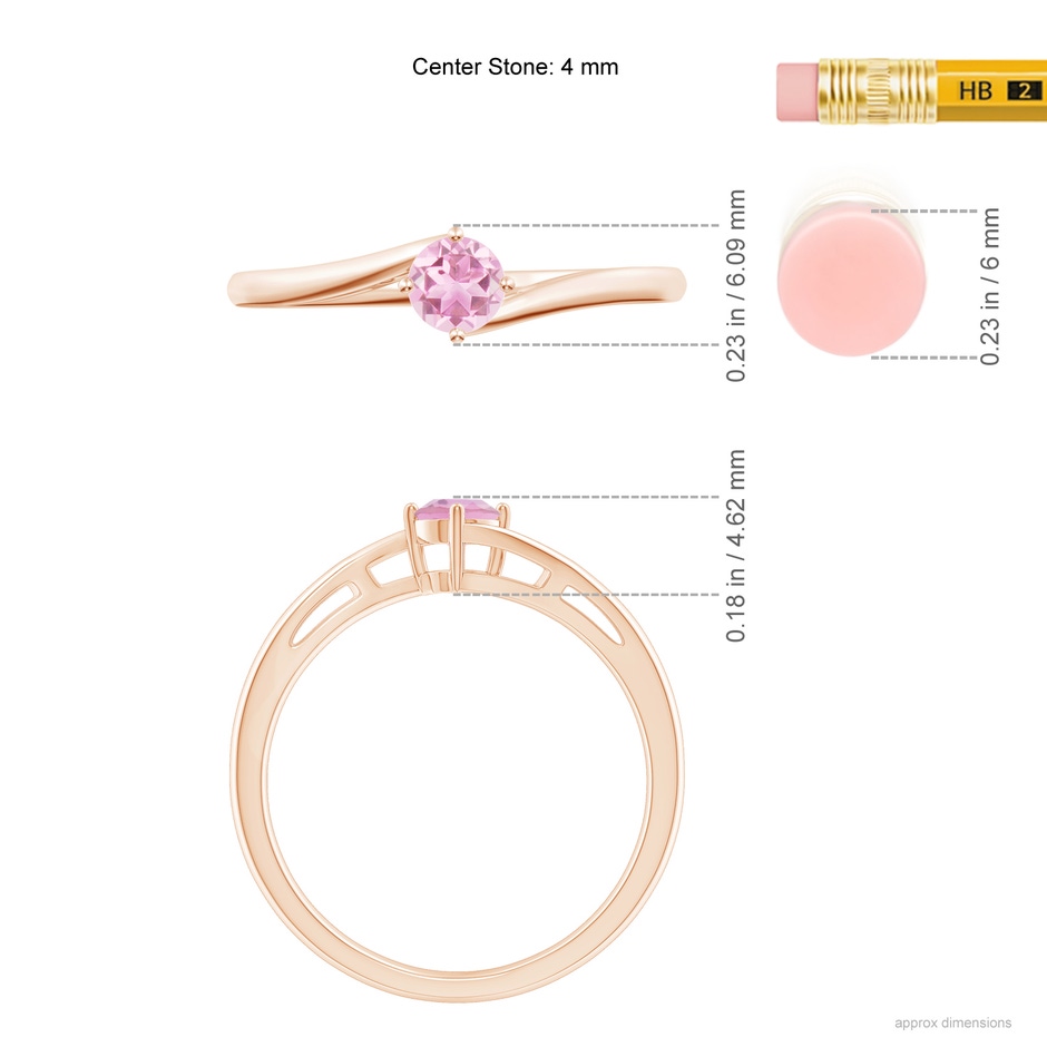 4mm A Classic Round Pink Tourmaline Solitaire Bypass Ring in Rose Gold ruler