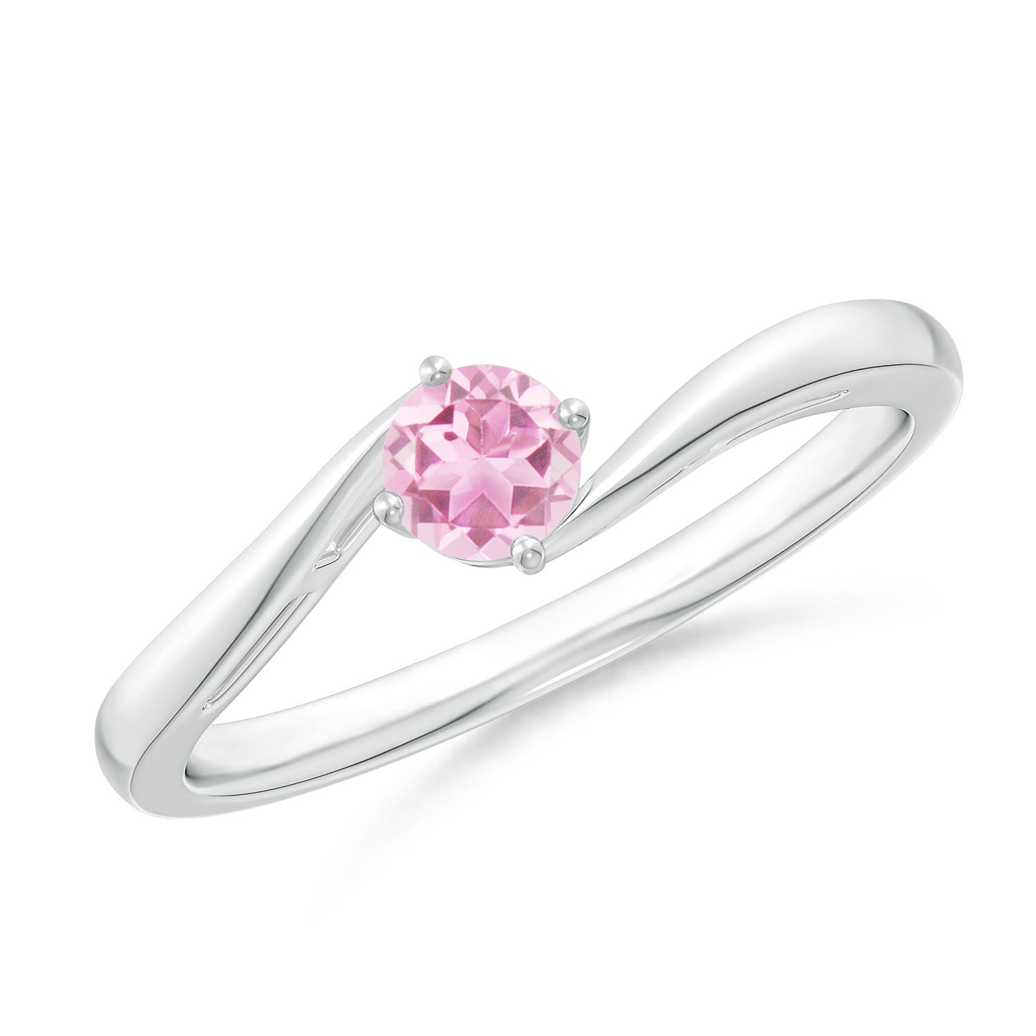 4mm A Classic Round Pink Tourmaline Solitaire Bypass Ring in White Gold