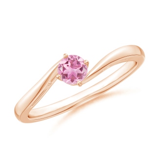 4mm AA Classic Round Pink Tourmaline Solitaire Bypass Ring in Rose Gold