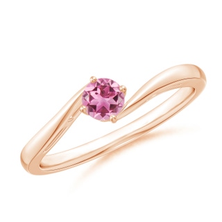 4mm AAA Classic Round Pink Tourmaline Solitaire Bypass Ring in 9K Rose Gold
