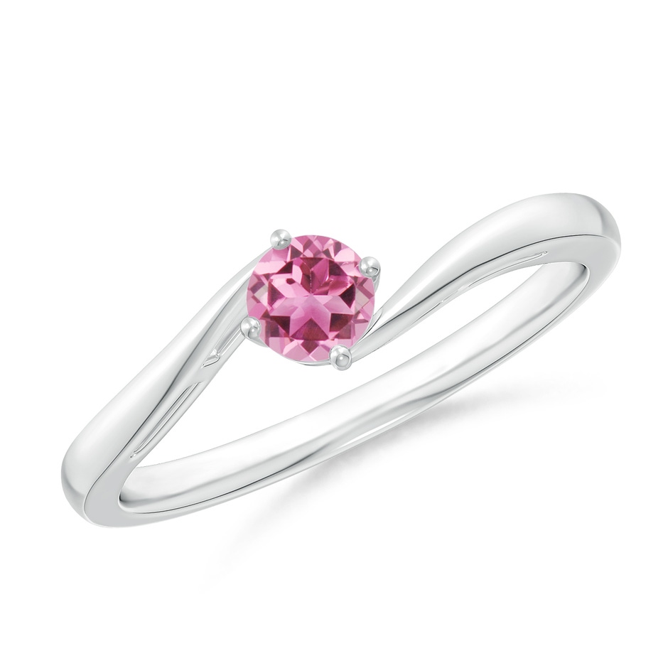 4mm AAA Classic Round Pink Tourmaline Solitaire Bypass Ring in White Gold 