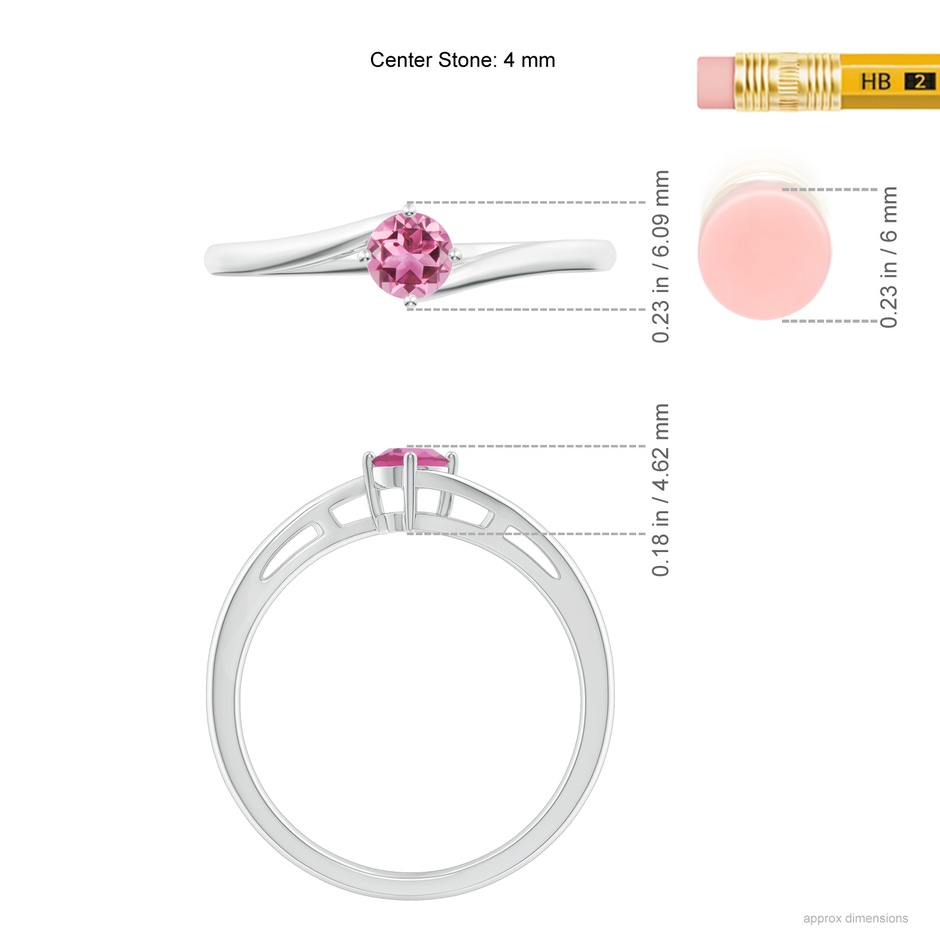 4mm AAA Classic Round Pink Tourmaline Solitaire Bypass Ring in White Gold ruler