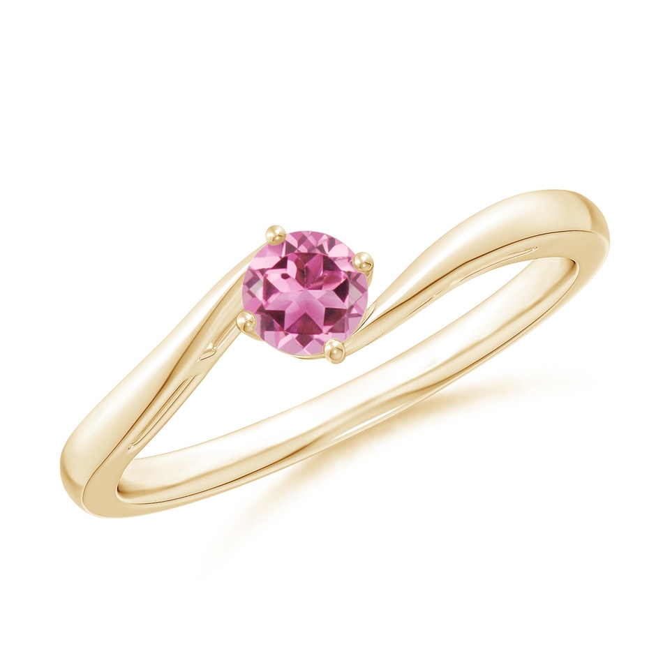 4mm AAA Classic Round Pink Tourmaline Solitaire Bypass Ring in Yellow Gold 