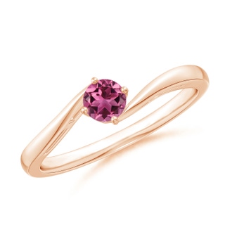 4mm AAAA Classic Round Pink Tourmaline Solitaire Bypass Ring in 9K Rose Gold