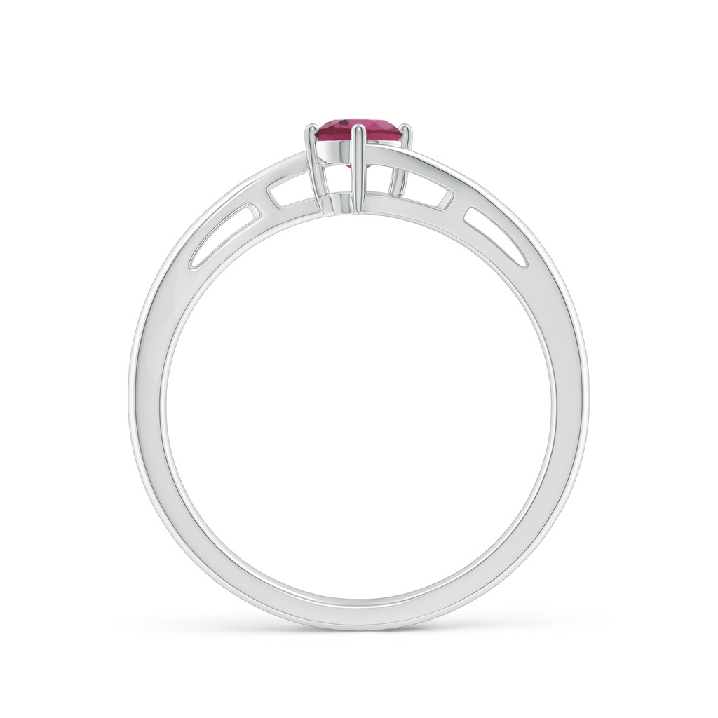 4mm AAAA Classic Round Pink Tourmaline Solitaire Bypass Ring in P950 Platinum Side-1