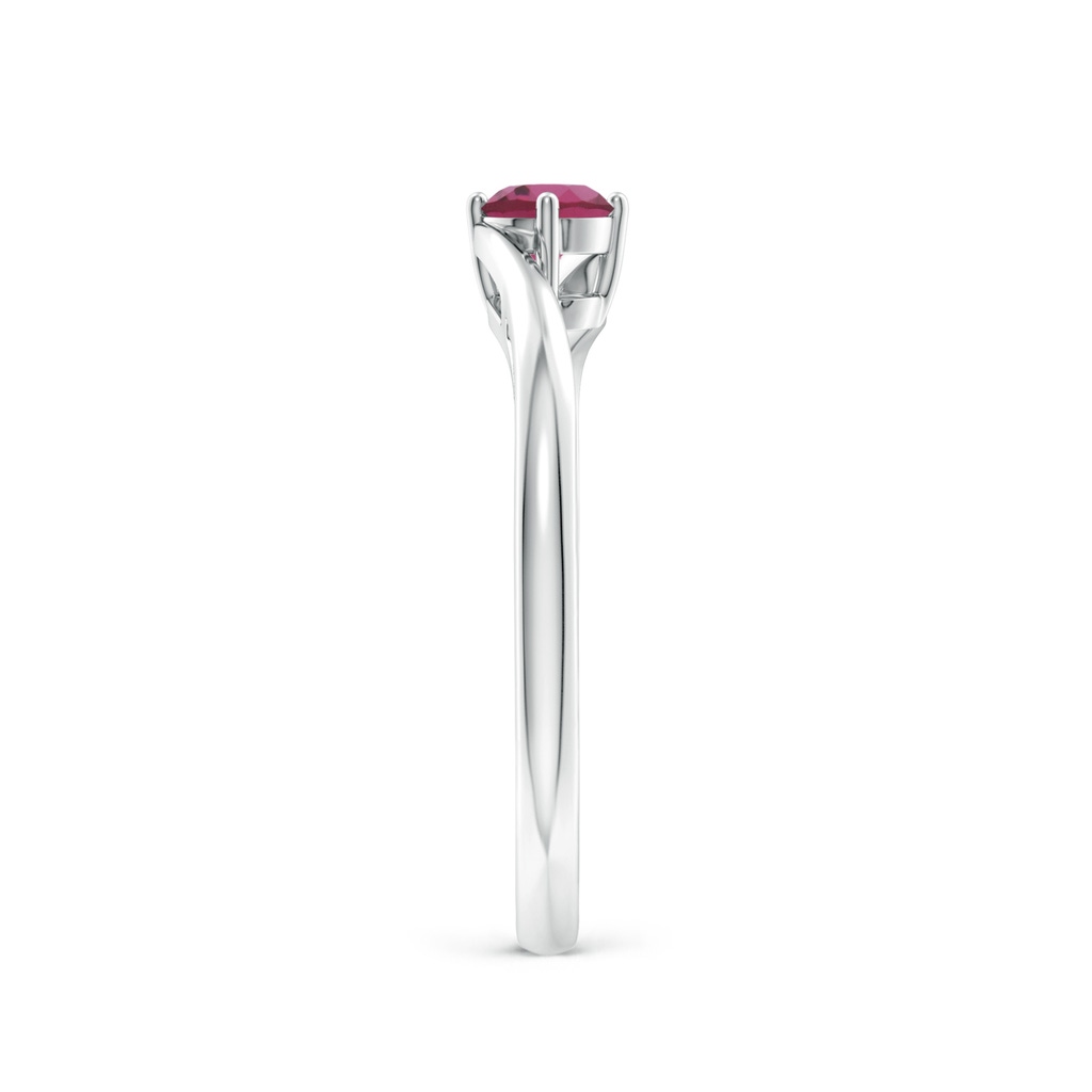 4mm AAAA Classic Round Pink Tourmaline Solitaire Bypass Ring in P950 Platinum Side-2