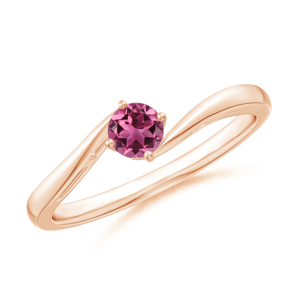 4mm AAAA Classic Round Pink Tourmaline Solitaire Bypass Ring in Rose Gold