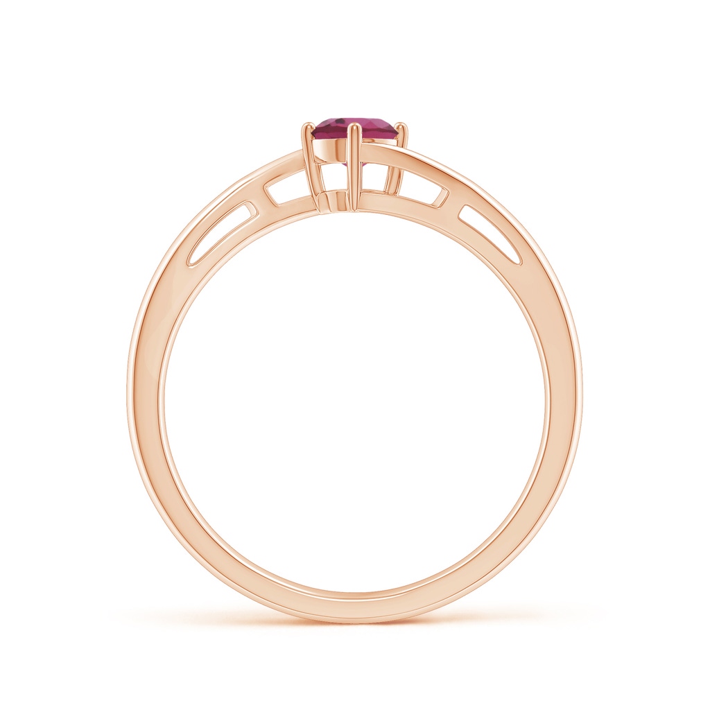 4mm AAAA Classic Round Pink Tourmaline Solitaire Bypass Ring in Rose Gold Side-1