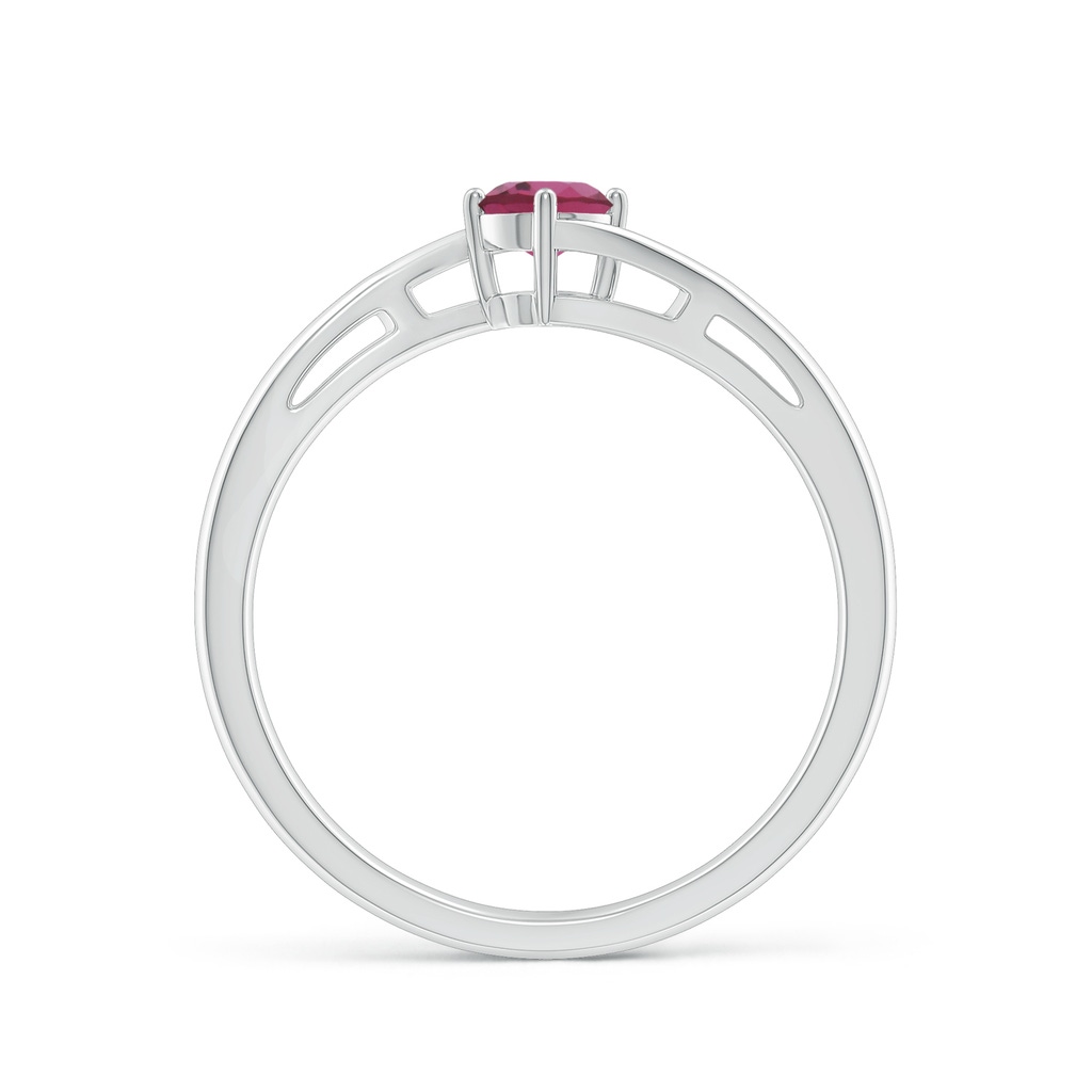 4mm AAAA Classic Round Pink Tourmaline Solitaire Bypass Ring in White Gold - side 199