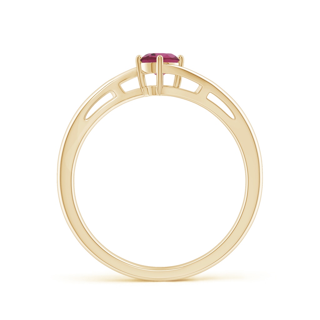 4mm AAAA Classic Round Pink Tourmaline Solitaire Bypass Ring in Yellow Gold - side 199