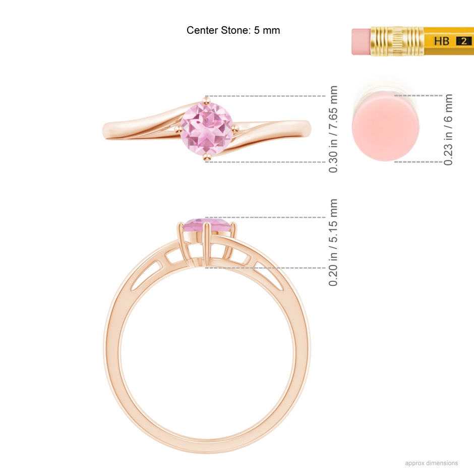 5mm A Classic Round Pink Tourmaline Solitaire Bypass Ring in Rose Gold ruler