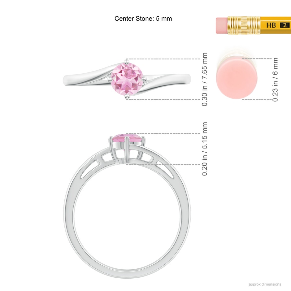 5mm A Classic Round Pink Tourmaline Solitaire Bypass Ring in White Gold ruler