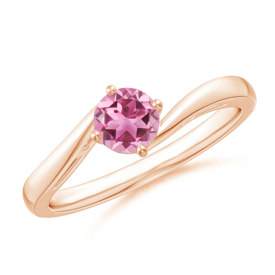 5mm AAA Classic Round Pink Tourmaline Solitaire Bypass Ring in Rose Gold 