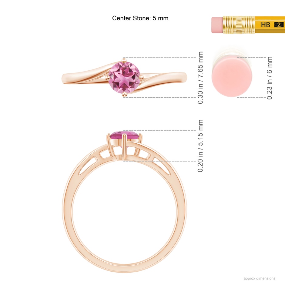 5mm AAA Classic Round Pink Tourmaline Solitaire Bypass Ring in Rose Gold ruler