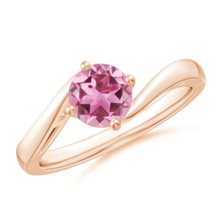 6mm AAA Classic Round Pink Tourmaline Solitaire Bypass Ring in Rose Gold