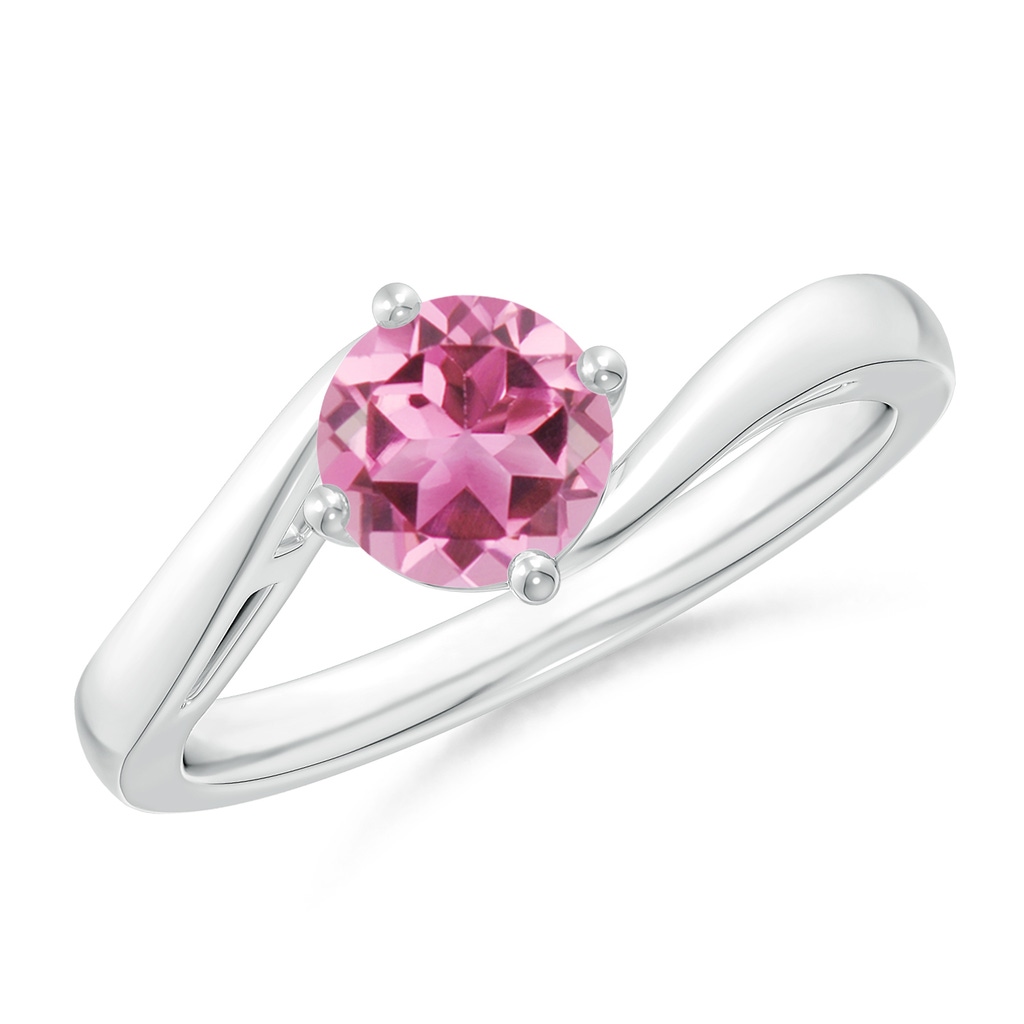 6mm AAA Classic Round Pink Tourmaline Solitaire Bypass Ring in White Gold