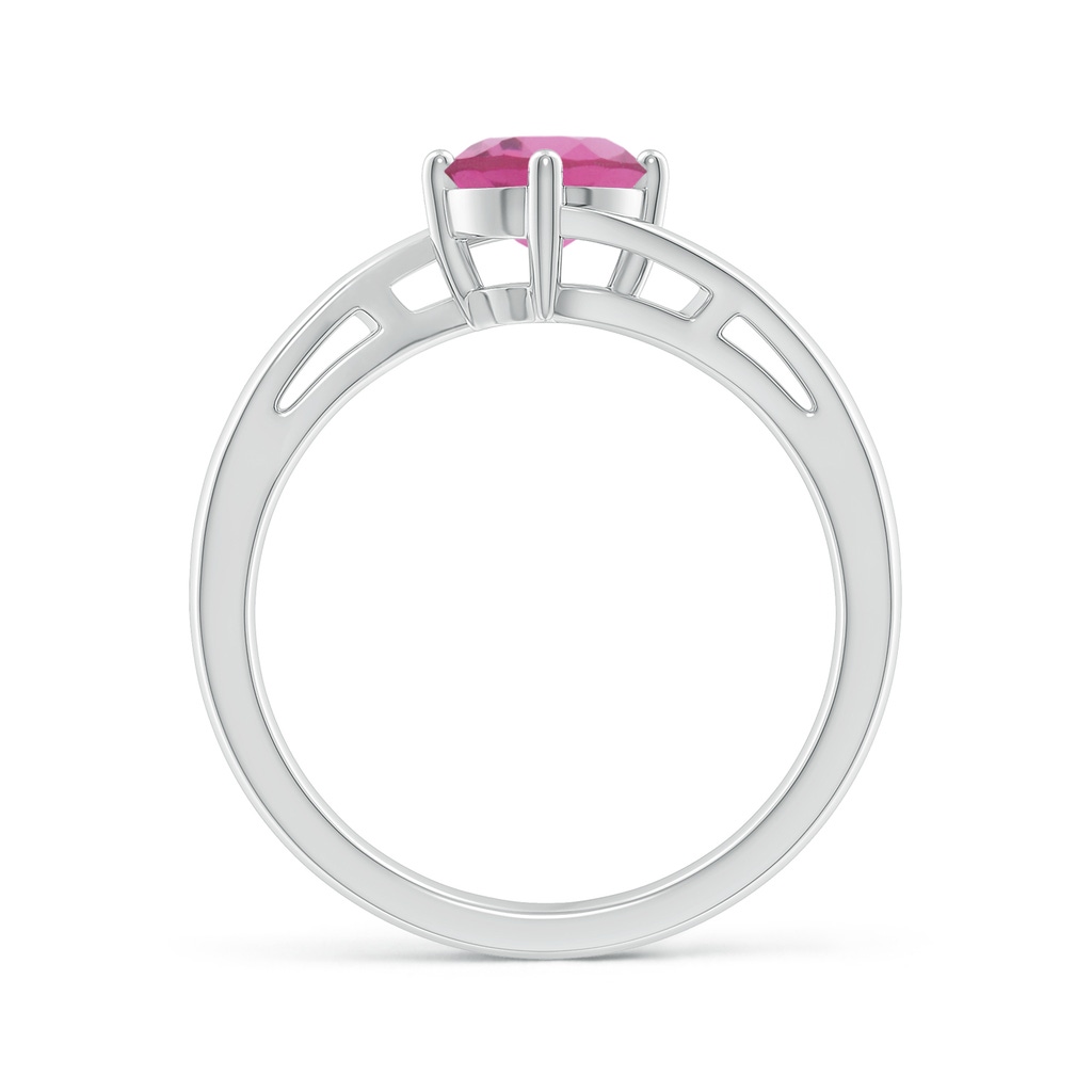6mm AAA Classic Round Pink Tourmaline Solitaire Bypass Ring in White Gold - side 199