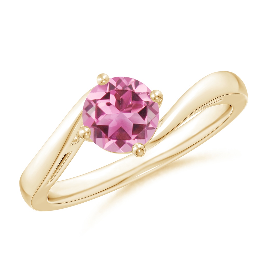 6mm AAA Classic Round Pink Tourmaline Solitaire Bypass Ring in Yellow Gold