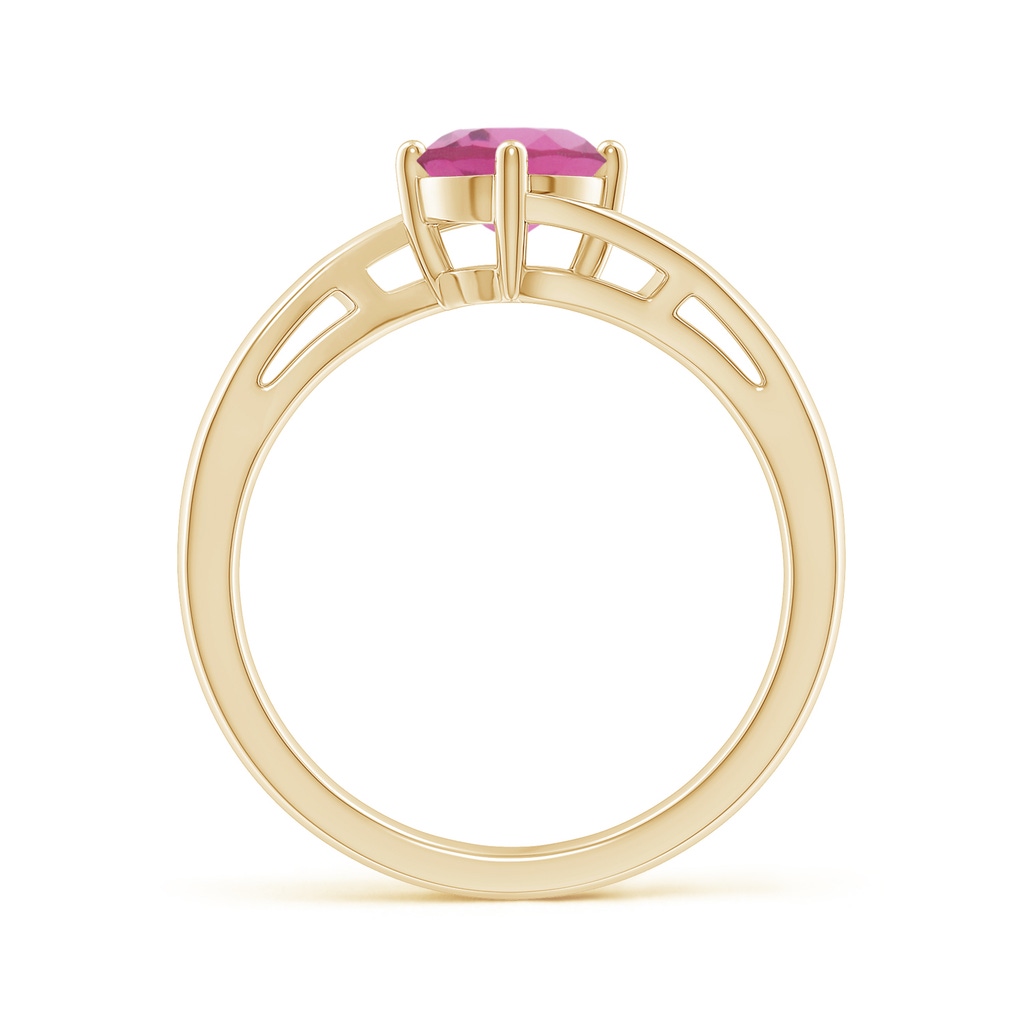 6mm AAA Classic Round Pink Tourmaline Solitaire Bypass Ring in Yellow Gold - Side_1
