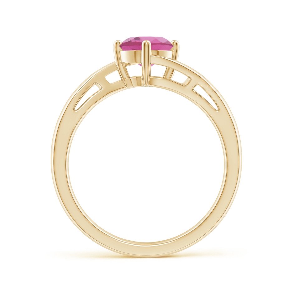 6mm AAA Classic Round Pink Tourmaline Solitaire Bypass Ring in Yellow Gold side-1