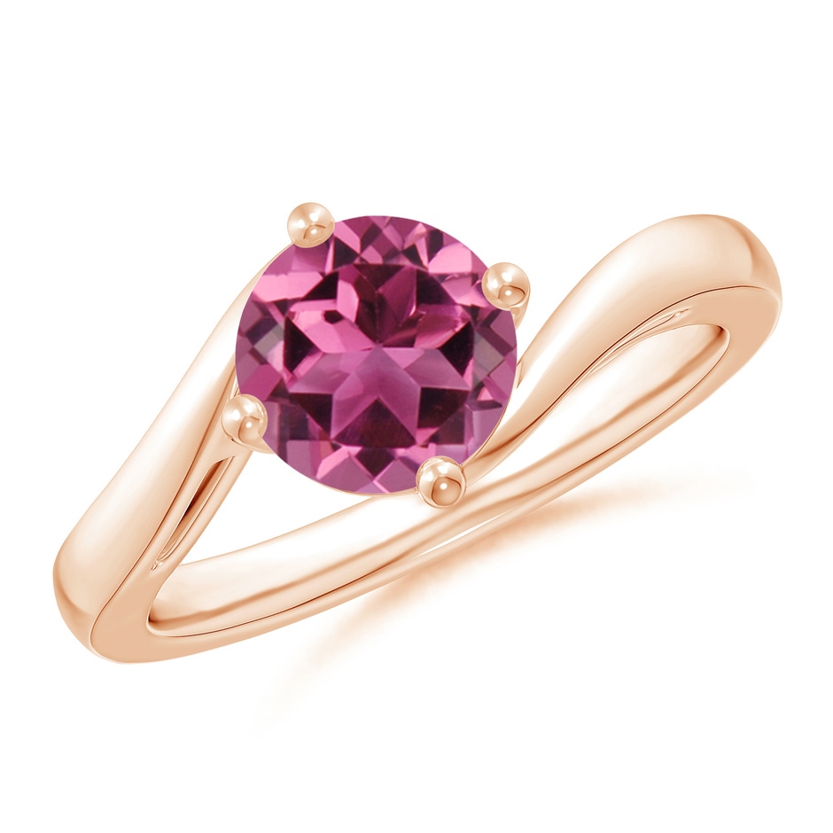 7mm AAAA Classic Round Pink Tourmaline Solitaire Bypass Ring in 18K Rose Gold 