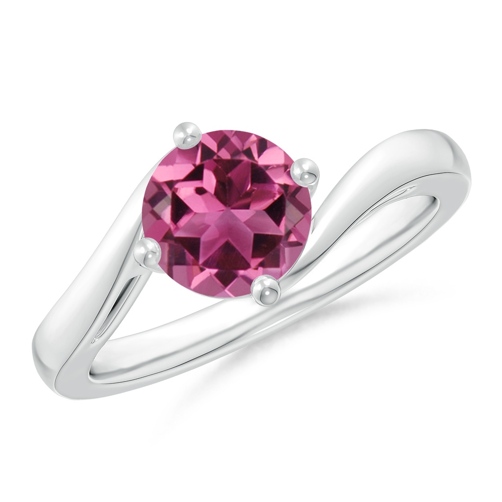 7mm AAAA Classic Round Pink Tourmaline Solitaire Bypass Ring in White Gold