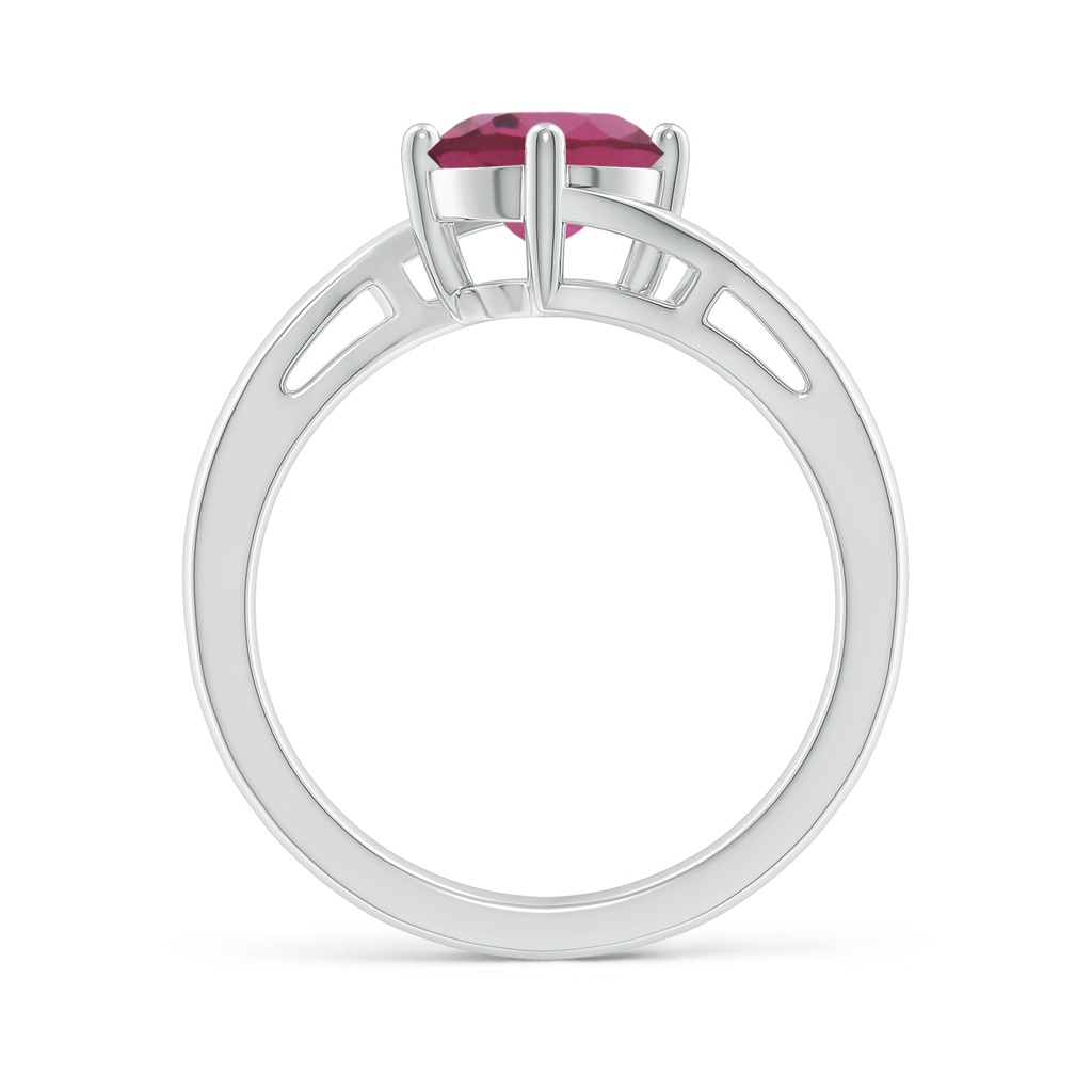 7mm AAAA Classic Round Pink Tourmaline Solitaire Bypass Ring in White Gold Side-1